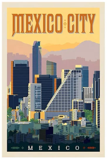 Discover Mexico City Vintage Travel Poster