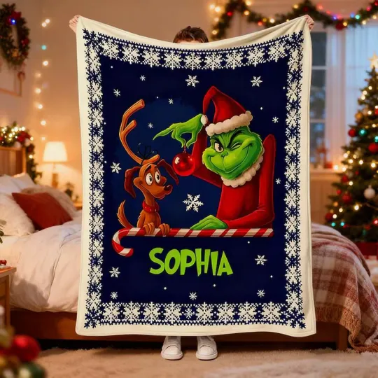 Discover Personalized funny character Gifting Ornament Christmas Cozy Fleece Blanket