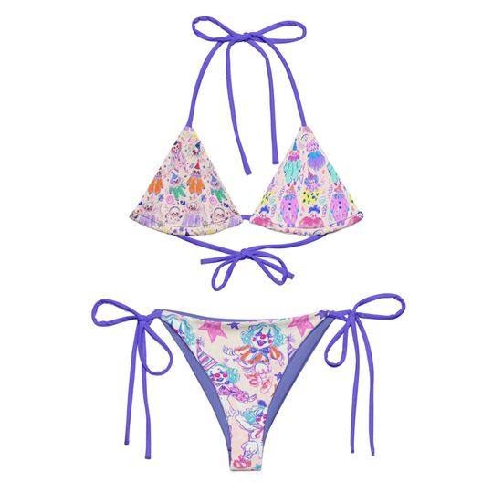 Discover Clowncore String Bikini: Colorful Circus Print Recycled Swimsuit