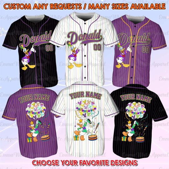 Discover Donald Mardi Gras Party Baseball Jersey, Disney Donald Festival Celebration Shirt, New Orleans Trip Jersey, Disneyland Family Matching Shirt