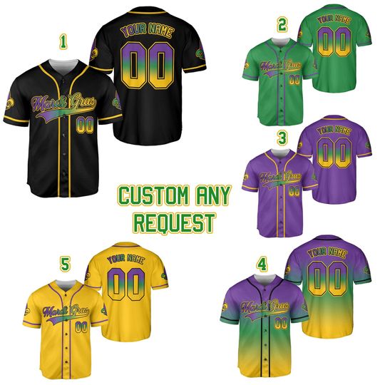 Discover Personalized Mardi Gras Baseball Jersey, Custom Name Number Carnival Baseball Jersey, Louisiana, Fat Tuesday, Fleur De Lis Krewe Jersey Gift