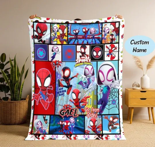 Customized Spidey And His Amazing Friends Blanket, Personalized Fleece Blanket