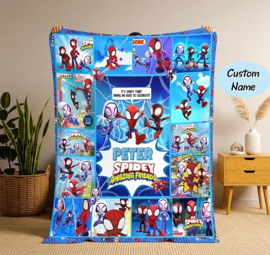 Discover Personalized Spidey And Friends Fleece Blanket: Customized Spidey Fleece Blanket