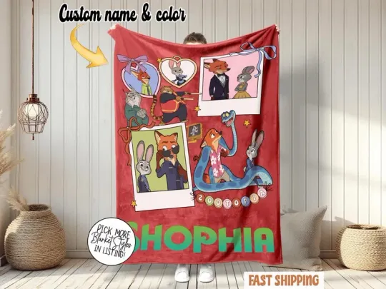 Discover Custom Color And Name Funny Zootopia 2 Judy & Nick Fleece Blanket