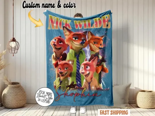 Discover Custom Color And Name Zootopia 2 Nick Wilde Fleece Blanket