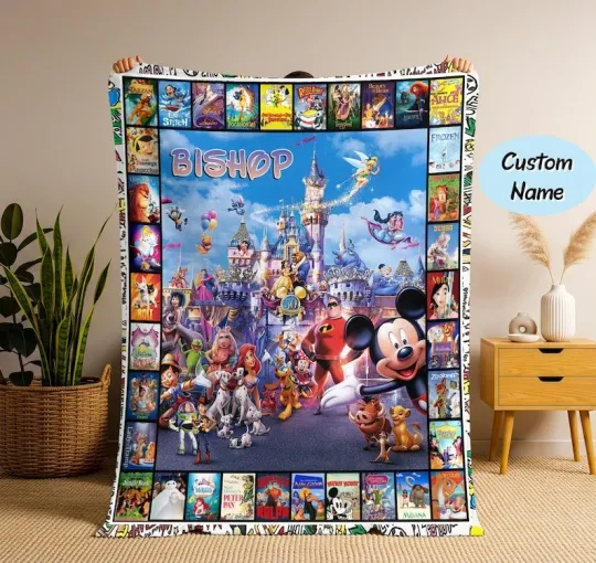 Discover Personalized Mickey And Friends Movies Blanket, Custom Mickey Fleece Blanket