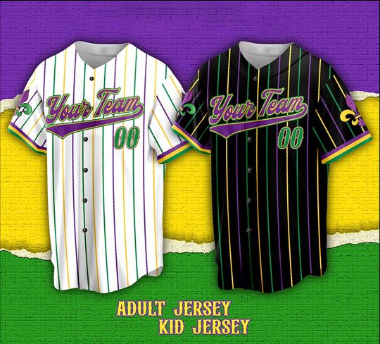 Discover Custom Mardi Gras Baseball Jersey, Custom Name Number Baseball Jersey, Mardi Gras Carnival Jersey, Family Matching Shirt, Holidy Gift