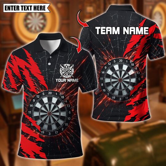 Discover Personalized Name Dart Polo Shirt, Darts Board Break Glass Design ,Custom Team Shirt for Men, Gift for Darts Players