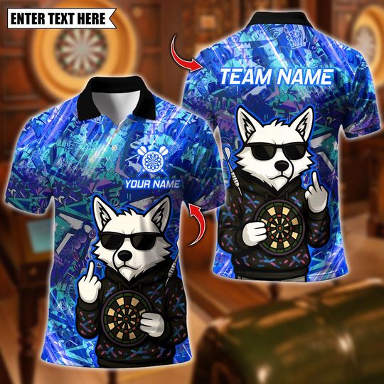 Discover Personalized Name Dart Polo Shirt, Darts Wolf Graffiti Style Design ,Custom Team Shirt for Men, Gift for Darts Players
