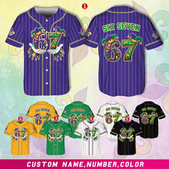Discover Mardi Gras Jersey Custom Number 67 Custom Name Jersey Personalized Baseball Jersey Mardi Gras Outfit Nola Mardi Gras Parade Shirt