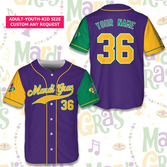 Discover Personalized Name Mardi Gras Baseball Jersey, Custom Fat Tuesday Fleur De Lis Jersey, Mardi Gras Carnival Jersey For Fans, Louisiana Shirt