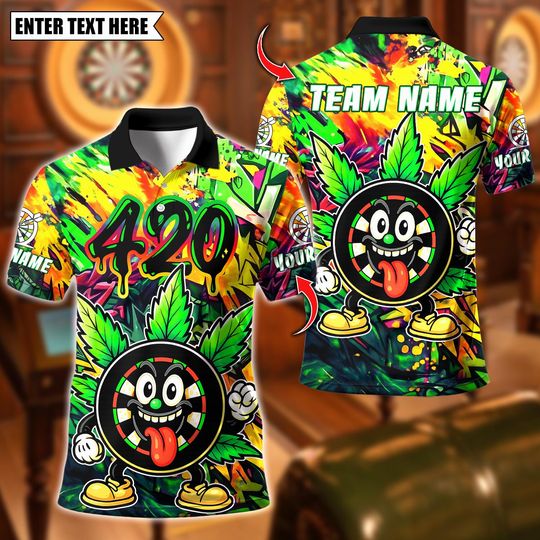 Discover Personalized Name Dart Polo Shirt, Graffiti Dartboard Champion Design ,Custom Team Shirt for Men, Gift for Darts Players