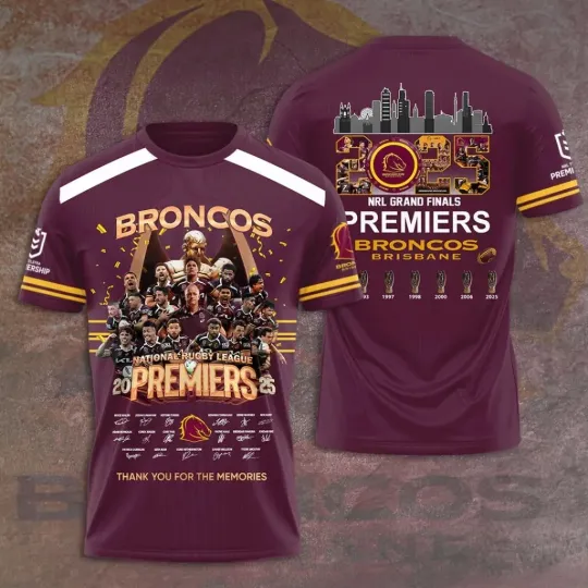 Discover Brisbane Broncos 2025 NRL Premiers 3D Graphic T-Shirt