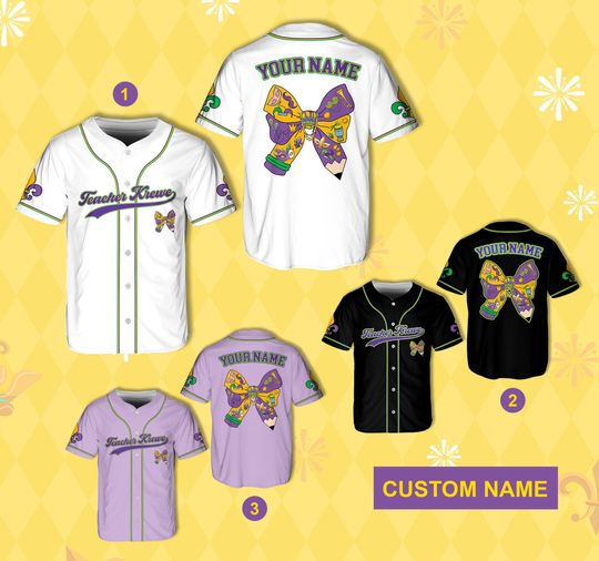 Discover Personalized Teacher Krewe Mardi Gras Baseball Jersey, Custom Name Coquette Matching Baseball Jersey, Teacher Mardi Gras, Fat Tuesday Jersey