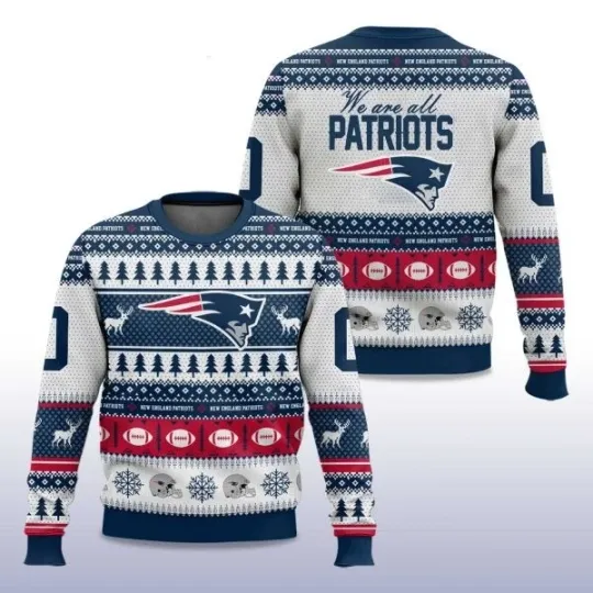 Discover Patriots Rivalries Nor’Easter Storm Blue 2025 Christmas Ugly Sweater