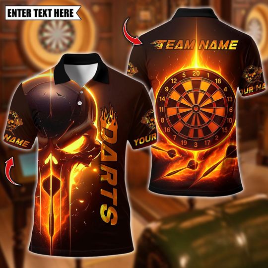 Discover Personalized Name Dart Polo Shirt, Skull With Dartboard Design ,Custom Team Shirt for Men, Gift for Darts Players