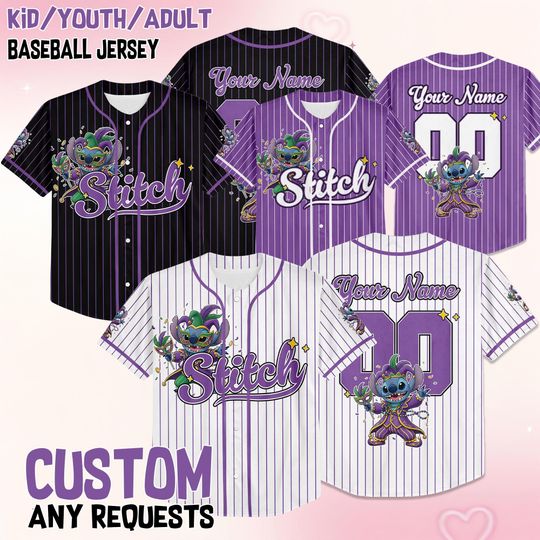 Discover Custom Disney Stitch Mardi Gras Baseball Jersey, Stitch King Cake Festival Fun Shirt, Disneyland New Orleans Trip