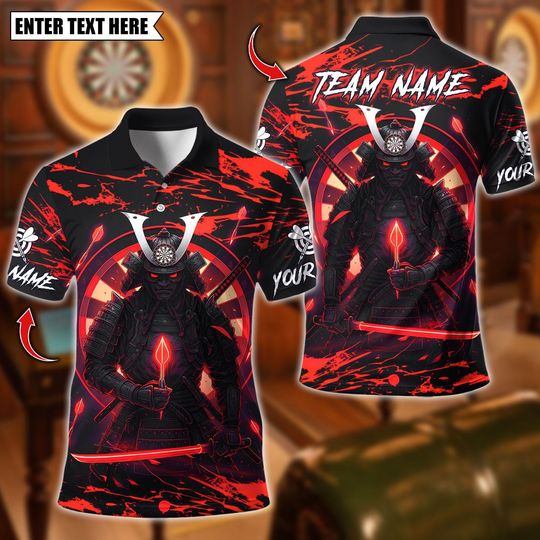 Discover Personalized Name Dart Polo Shirt, Samurai With Dartboard Design ,Custom Team Shirt for Men, Gift for Darts Players