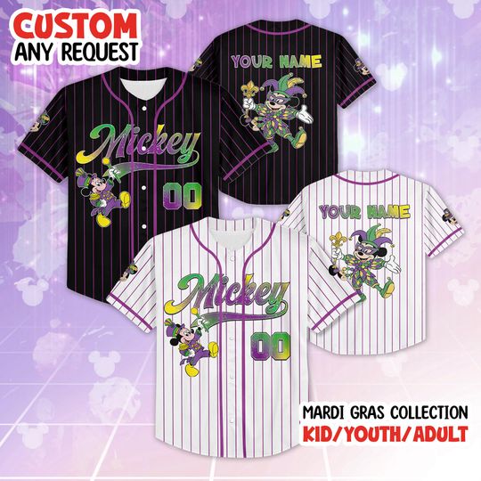 Discover Mickey Mardi Gras Jersey,Mickey & Friends Mardi Gras,WDW Disneyland Baseball Jersey, New Orleans Fleur De Lis Disney Family Mardi Gras Party