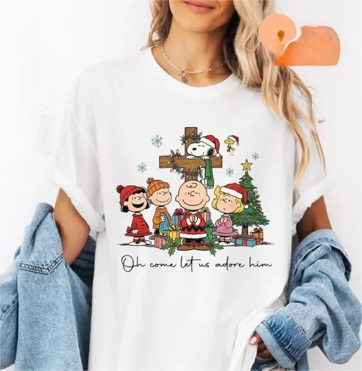 Sn.00py Christmas T-Shirt, Charlie Brown T-Shirt, Oh Come Let Us Adore Him Tee