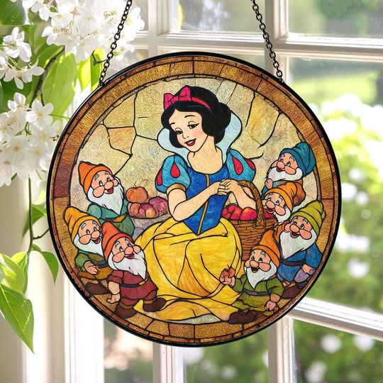 Disney Snow White And The Seven Dwarfs Stained Glass Suncatcher,Disney Snow White Window Hanging,Disney Seven Dwarfs Suncatcher