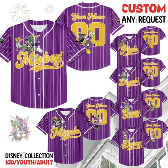 Discover Custom Disney Mickey And Friends Festival Mardi Gras Carnival Jersey, Gift For Family Matching New Orleans Trip Disneyland World Family Trip