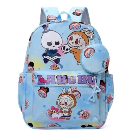 Discover Light Blue Cartoon Print Kids Backpack Adjustable Strap Polyester Canvas