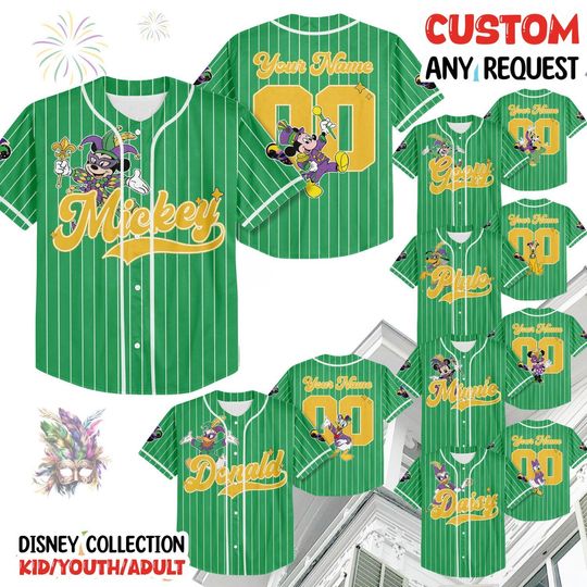 Discover Custom Disney Mickey And Friends Festival Mardi Gras Carnival Jersey, Gift For Family Matching New Orleans Trip Disneyland World Family Trip