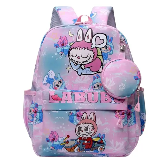 Discover pink and bleu Cartoon Print Kids Backpack Polyester Canvas Adjustable