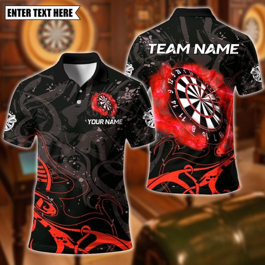 Discover Personalized Name Dart Polo Shirt, Dartboard Design ,Custom Team Shirt for Men, Gift for Darts Players