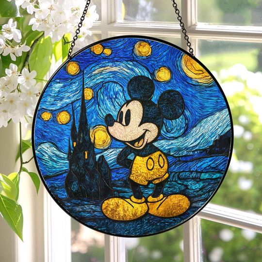 Discover Disney Mickey Mouse Stained Glass Suncatcher, Disney Mickey Mouse Window Hanging, Disney Mickey Mouse Suncatcher, Disney Decor ID-1227-I3NJ