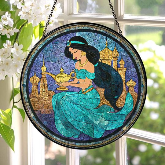 Discover Disney Jasmine Princess Stained Glass Suncatcher,Jasmine Princess Window Hanging,Disney Jasmine Suncatcher,Disney Jasmine Decor ID-1227-HCV7