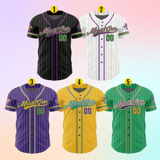Discover Personalized Mardi Gras Baseball Jersey, Custom Name And Number Baseball Jersey, Mardi Gras Carnival Jersey, Gift For Family Matching B84