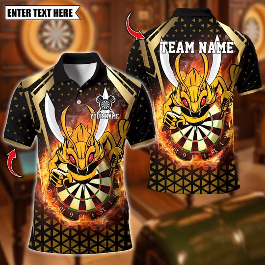 Discover Personalized Name Dart Polo Shirt, Yellow Hornet Power With Dartboard Design ,Custom Team Shirt for Men, Gift for Darts Players