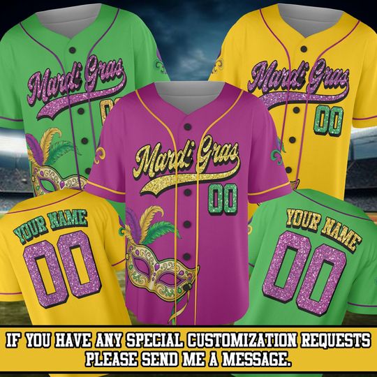 Discover Custom Mardi Gras Baseball Jersey, Mardi Gras Jersey, Personalized Team Shirt, Mardi Gras Carnival Matching Jerseys, Custom Name Number