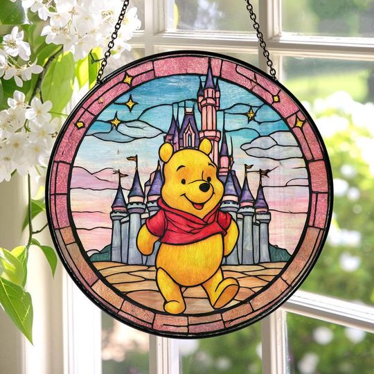 Disney Winnie The Pooh Stained Glass Suncatcher, Winnie The Pooh Window Hanging, Disney Winnie The Pooh Suncatcher, Disney Decor