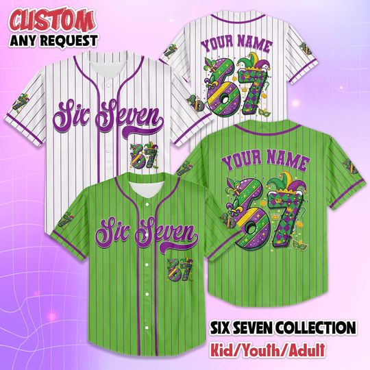 Discover Personalized 67 Mardi Gras Baseball Jersey, Custom Funny Mardi Gras Jersey, Funny Carnival Baseball Shirt