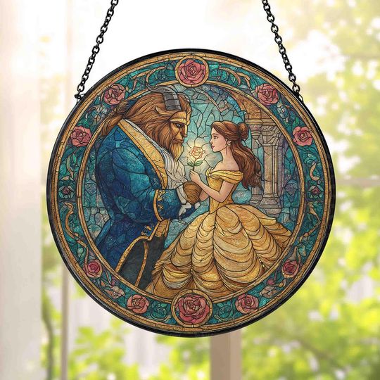 Discover Disney Beauty And The Beast Stained Glass Suncatcher, Disney Beauty And The Beast Window Hanging, Disney Beauty Beast SuncatcherID-1227-GMRV