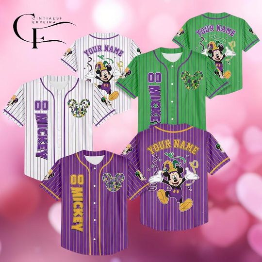 Discover Custom Mickey Mardi Gras Baseball Jersey, Personalized Disney Mickey and Friends Shirt, Baseball Team Outfit