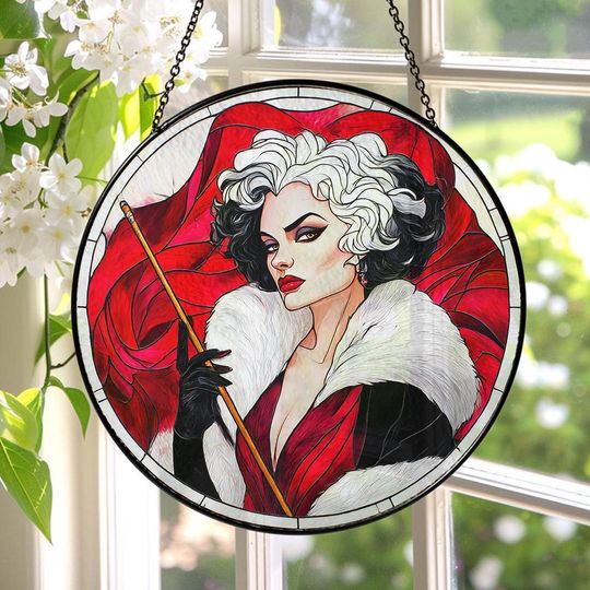 Discover Disney Cruella Stained Glass Suncatcher, Disney Cruella Window Hanging, Disney Cruella Suncatcher, Disney Cruella Decor ID-1227-Y5RK
