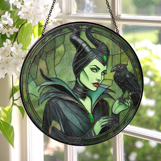 Discover Disney Maleficent Stained Glass Suncatcher, Maleficent Window Hanging, Disney Maleficent Suncatcher, Disney Maleficent Decor ID-1227-GDBH
