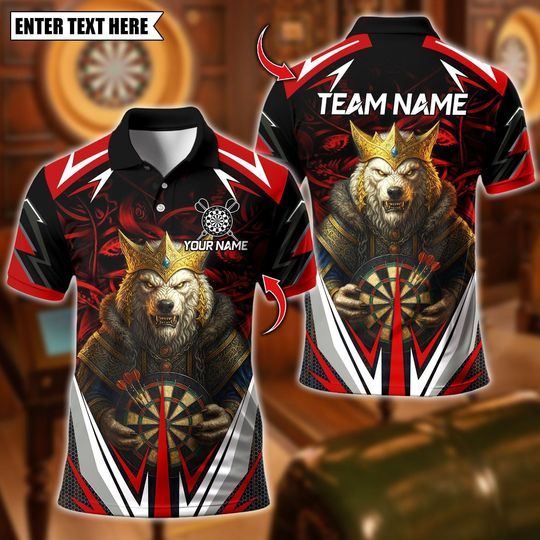 Discover Personalized Name Dart Polo Shirt, King Lion Dartboard Design ,Custom Team Shirt for Men, Gift for Darts Players