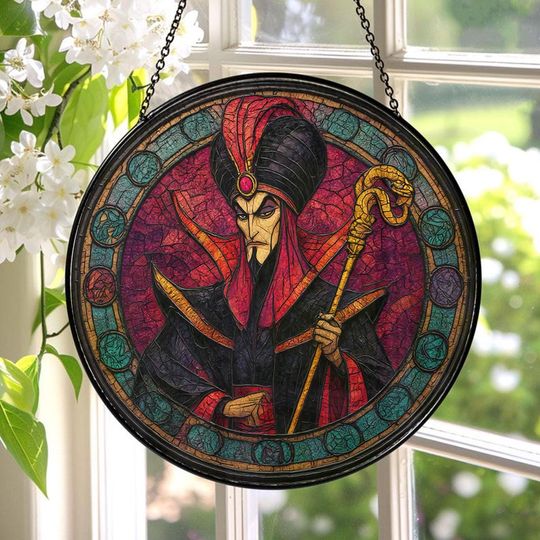 Discover Disney Jafar Stained Glass Suncatcher, Disney Jafar Window Hanging, Disney Jafar Suncatcher, Disney Jafar Decor ID-1227-BYXI