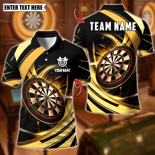 Discover Personalized Name Dart Polo Shirt, Dartboard Design ,Custom Team Shirt for Men, Gift for Darts Players