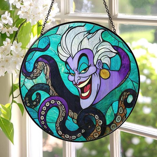 Discover Maleficent Stained Glass Suncatcher, Disney Villain Window Hanging, Disney Ursula The Little Mermaid Suncatcher, Disney Decor ID-1227-7U9R
