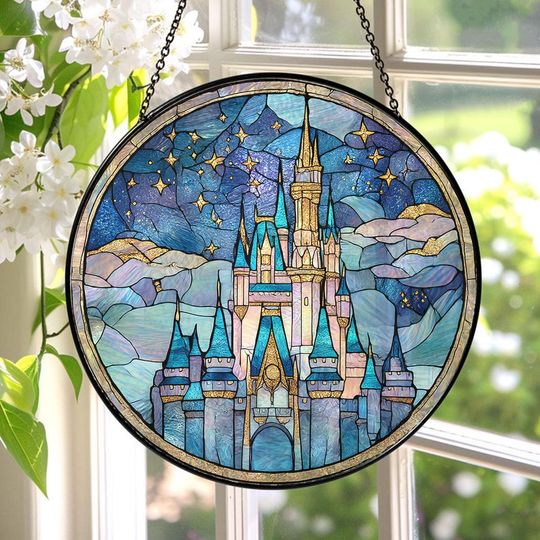 Discover Disney Fairytale Castle Stained Glass Suncatcher, Disney Fairytale Castle Window Hanging, Disney Castle Suncatcher, Disney DecorID-1227-OATS