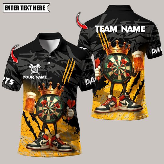 Discover Personalized Name Dart Polo Shirt, King Dart Board With Beer Design ,Custom Team Shirt for Men, Gift for Darts Players