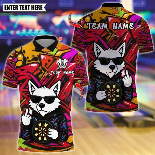 Discover Personalized Name Dart Polo Shirt, Darts Wolf Graffiti Style Design ,Custom Team Shirt for Men, Gift for Darts Players