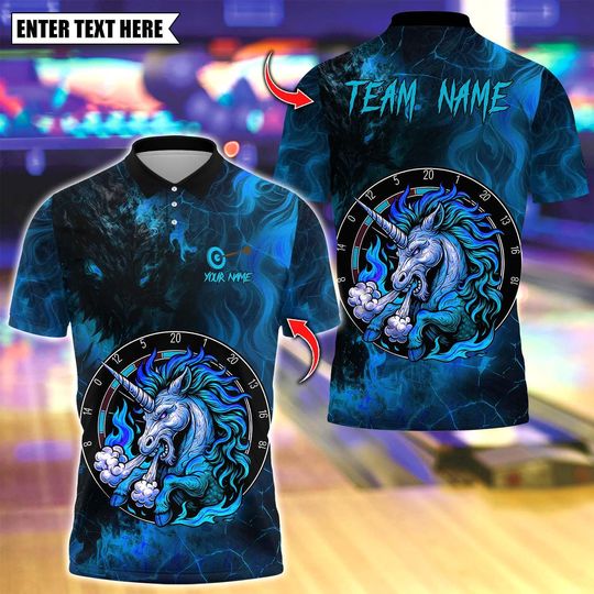 Discover Personalized Name Dart Polo Shirt, Unicorn Dart Board Design ,Custom Team Shirt for Men, Gift for Darts Players