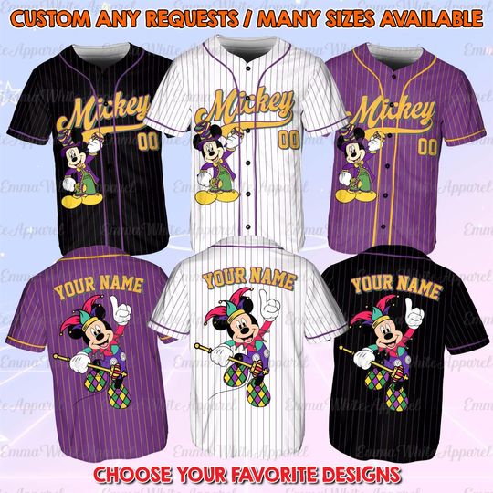 Discover Mickey Mardi Gras King Jersey, Disney Mickey And Friends Purple Gold Green Jersey, New Orleans Trip Shirt, Disneyland Family Matching Shirt